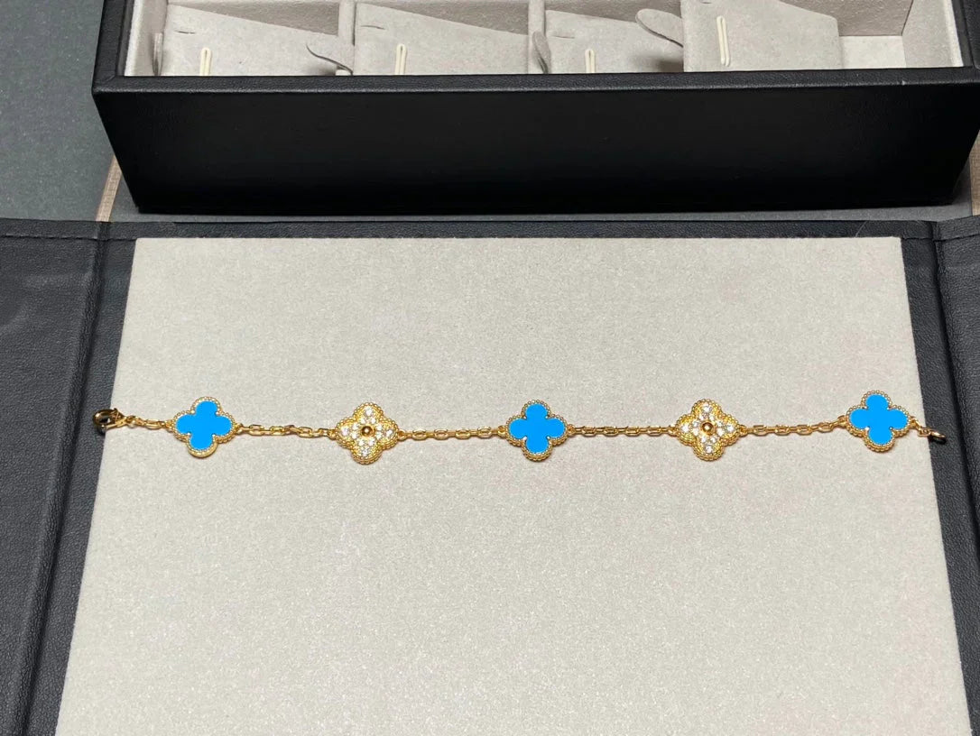 [AURORA] CLOVER 5 MOTIF BLUE AGATE BRACELET COLLECTION