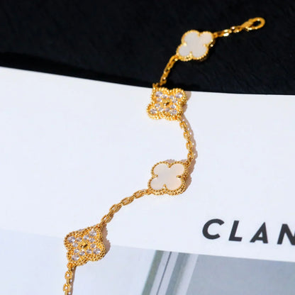 [AURORA]CLOVER WHITE PEARL MOP 5 MOTIF BRACELET COLLECTION