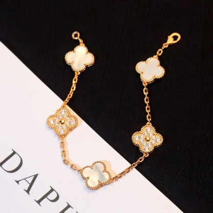 [AURORA]CLOVER WHITE PEARL MOP 5 MOTIF BRACELET COLLECTION