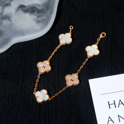 [AURORA]CLOVER WHITE PEARL MOP 5 MOTIF BRACELET COLLECTION