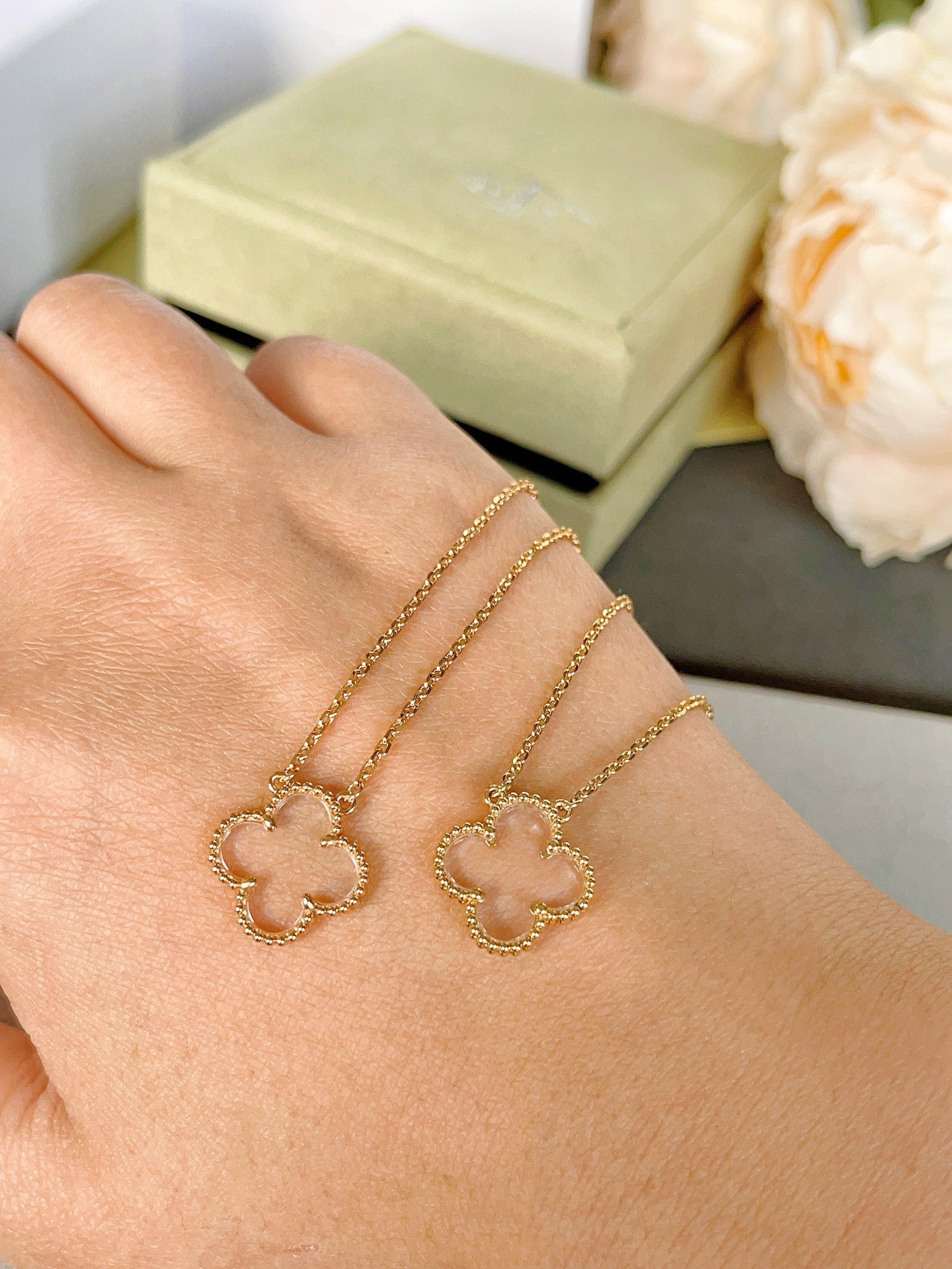 [basloveJW]CLOVER BERGKRISTALL ROSÉGOLD HALSKETTE