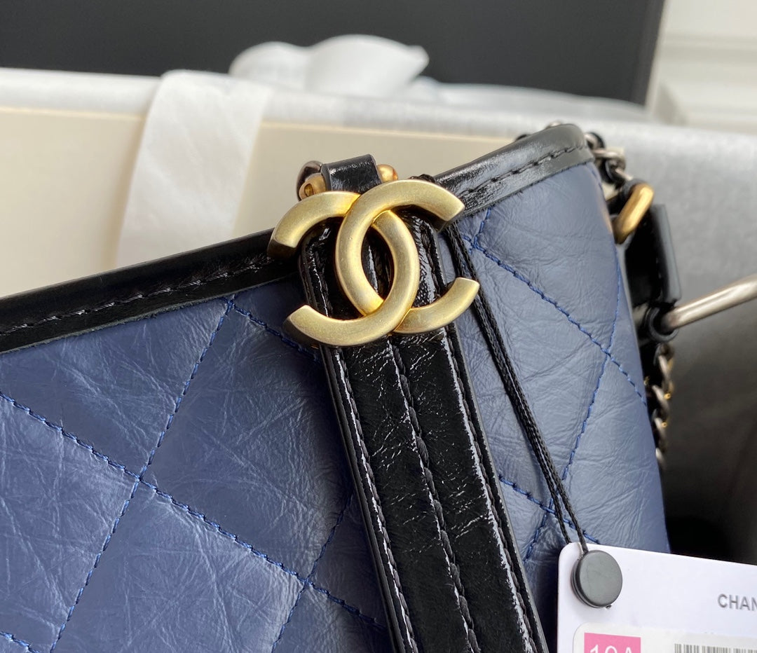 CC GABRIELLE MINI 20 HOBO BAG IN MIDNIGHT BLUE MIX BLACK CALFSKIN