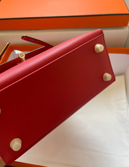 KELLY MINI 20 BAG IN RUBY RED CALFSKIN WITH GOLD HARDWARE (MADE-TO-ODER)