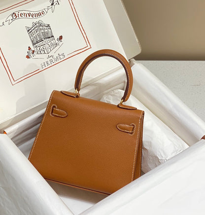 KELLY MINI 20 BAG IN BRONZE BROWN CALFSKIN WITH GOLD HARDWARE (MADE-TO-ODER)