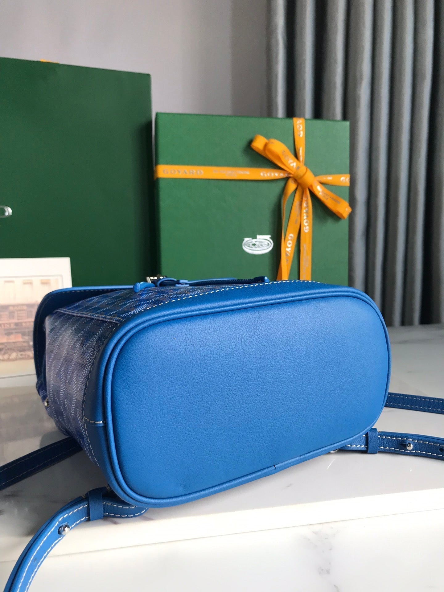 ALPIN MINI BACKPACK 21 IN SAPPHIRE BLUE LAMBSKIN AND GOYARDINE CANVAS