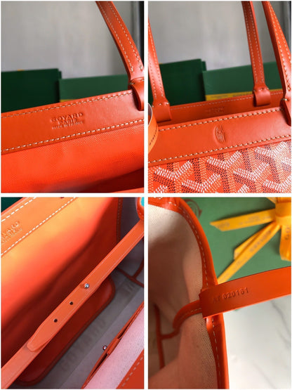 BELLECHASSE BIAUDE PM BAG 36 IN ORANGE GOYARDINE CANVAS AND CALFSKIN TRIM