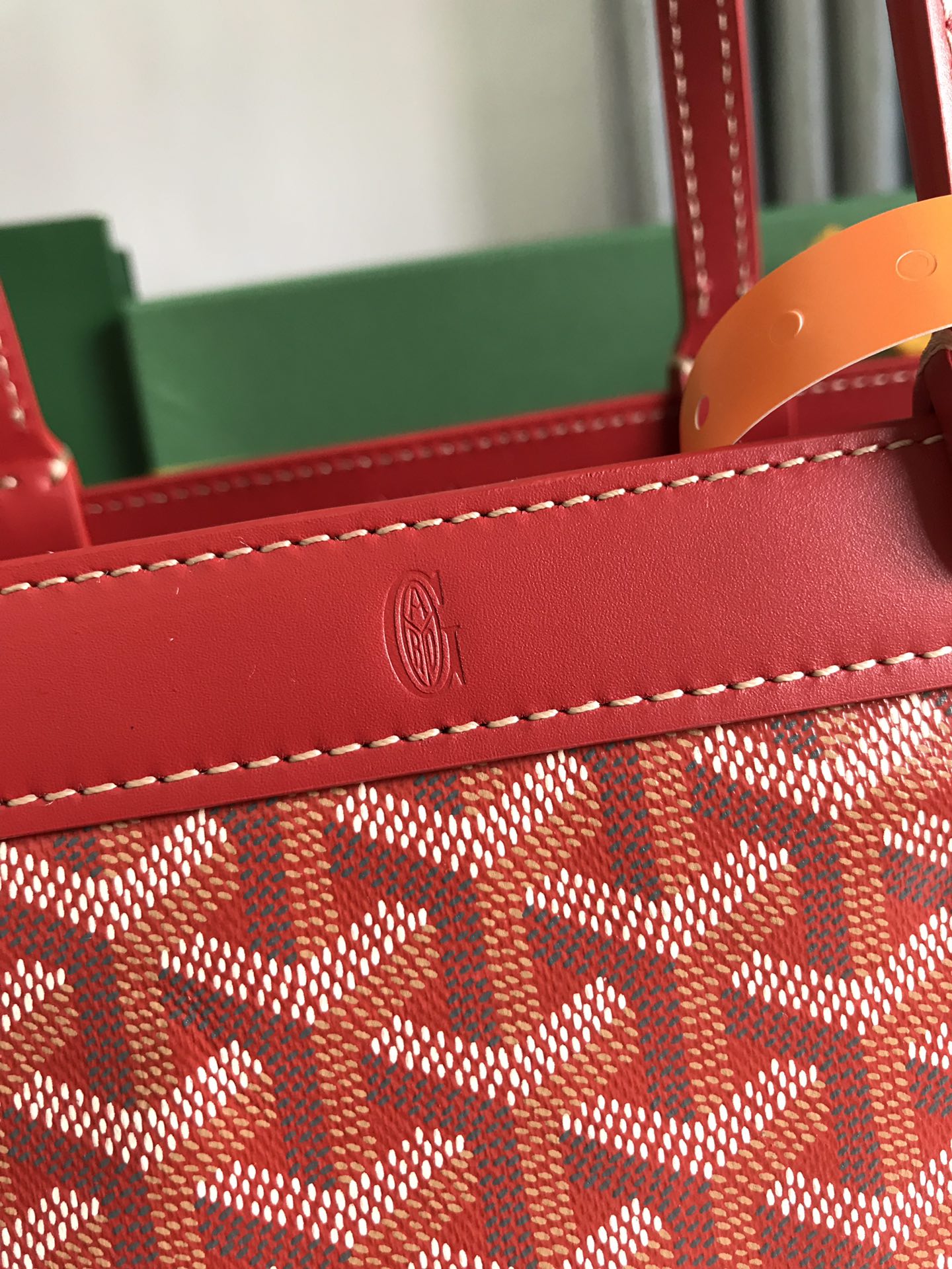 BELLECHASSE BIAUDE PM BAG 36 IN CLASSIC RED GOYARDINE CANVAS AND CALFSKIN TRIM