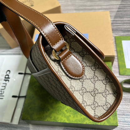MESSENGER BAG 25 IN BEIGE CANVAS ANG BROWN CALFSKIN