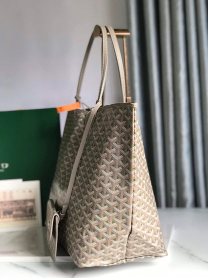 SAINT LOUIS PM 40 IN GREY MIX GREEN GOYARDINE CANVAS AND CALFSKIN