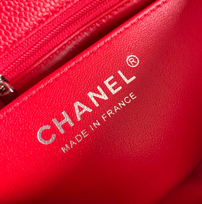 MINI RECTANGLE FLAP BAG 20CM RED CAVIAR SILVER HARDWARE