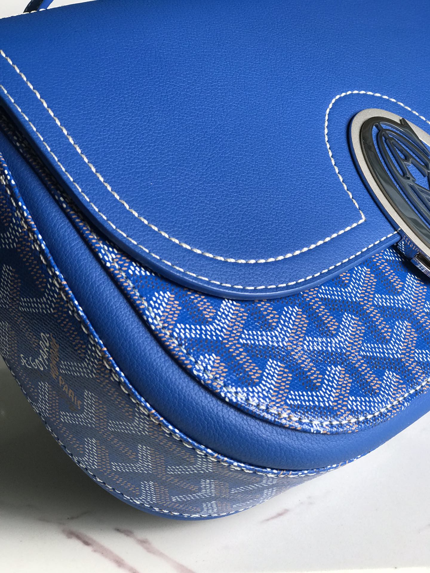 233 BAG 25 IN SAPPHIRE BLUE CALFKIN AND GOYARDINE CANVAS