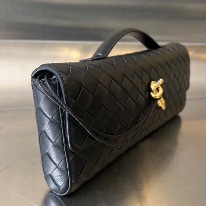 BV Long Clutch Andiamo With Handle 31cm Black Calfskin Ghw
