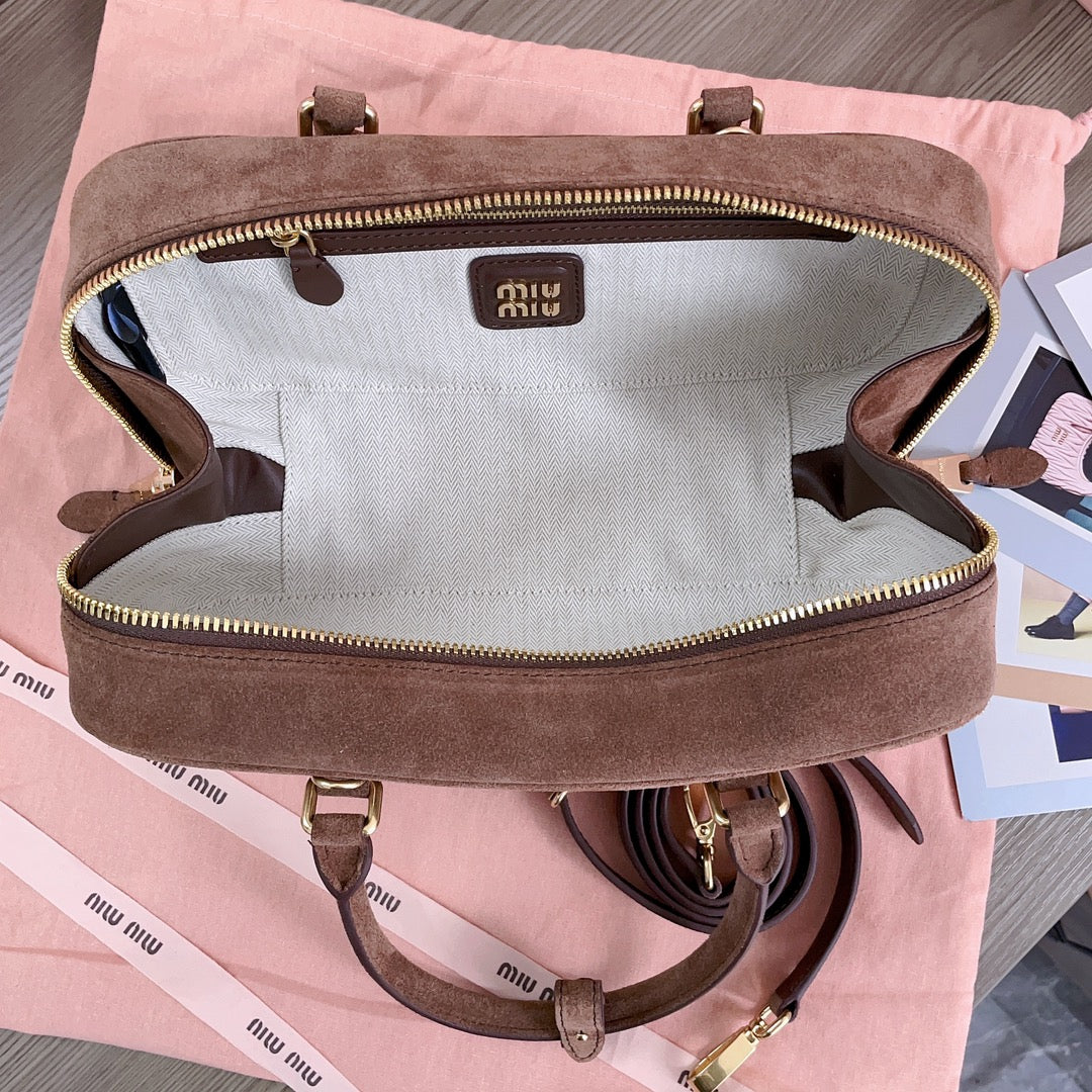 ARCADIE BAG 27 IN PENNY BROWN SUEDE GOLD HARDWARE