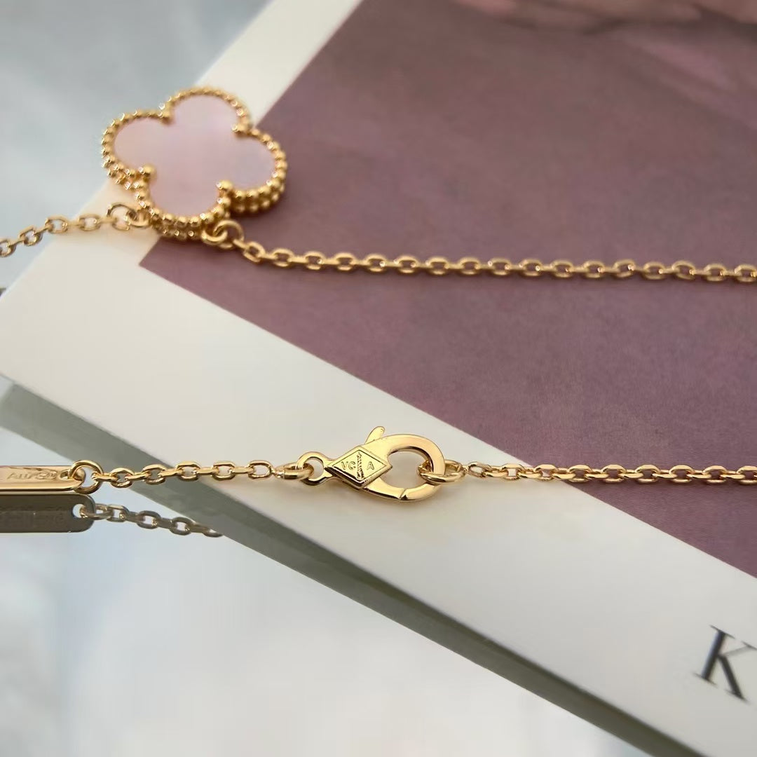 [basloveJW]CLOVER 15MM ROSA PERLMUTT-HALSKETTE