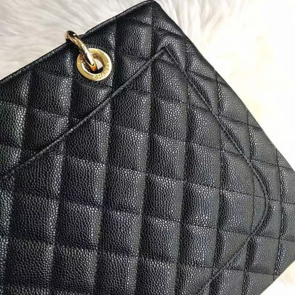 GST BLACK SPHERICAL LEATHER SHOPPING BAG WITH GOLD HARDWARE