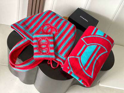 CC 26S RED AND BLUE STRIPED BEACH BAG SET