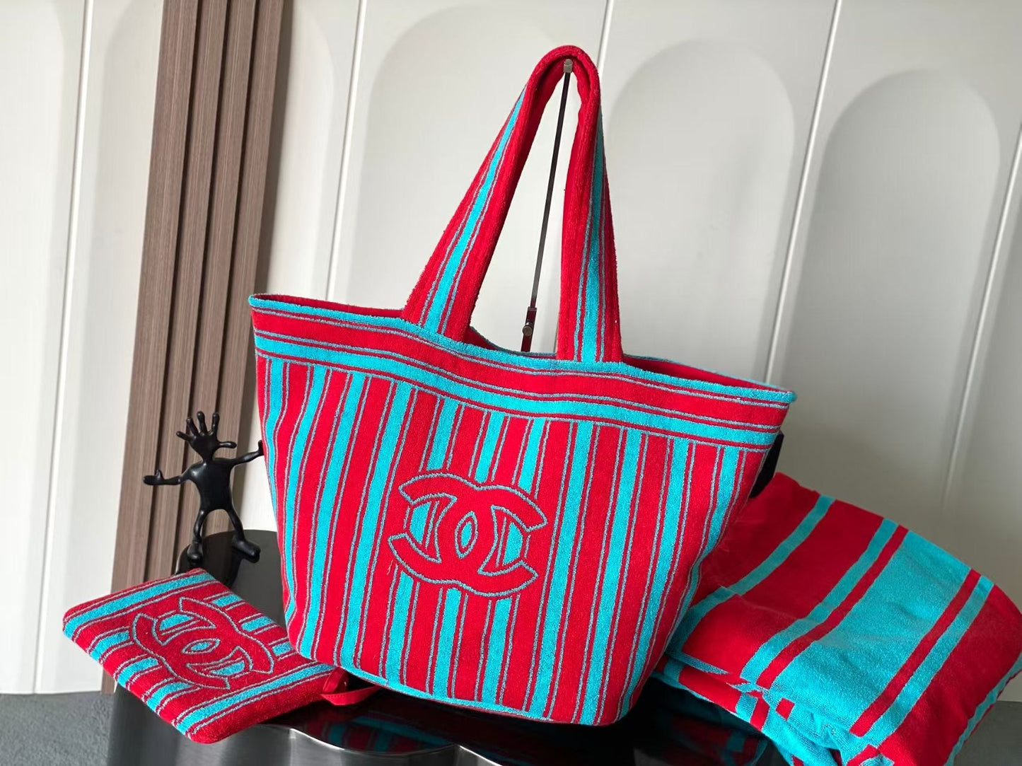 CC 26S RED AND BLUE STRIPED BEACH BAG SET
