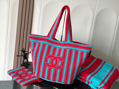 CC 26S RED AND BLUE STRIPED BEACH BAG SET