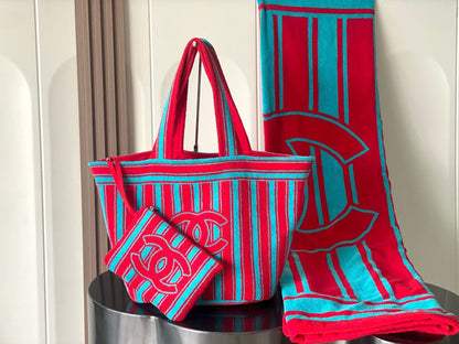 CC 26S RED AND BLUE STRIPED BEACH BAG SET