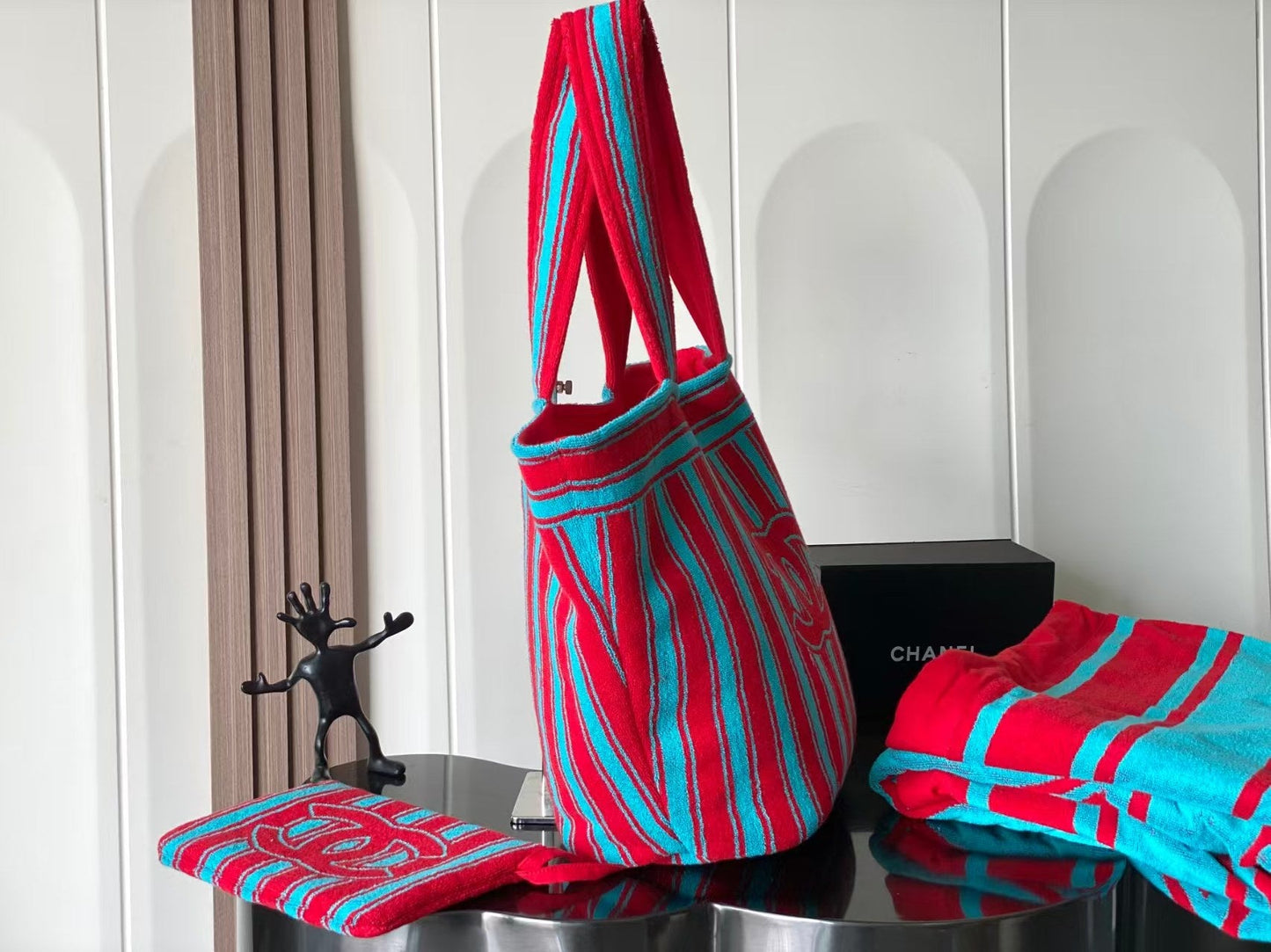 CC 26S RED AND BLUE STRIPED BEACH BAG SET