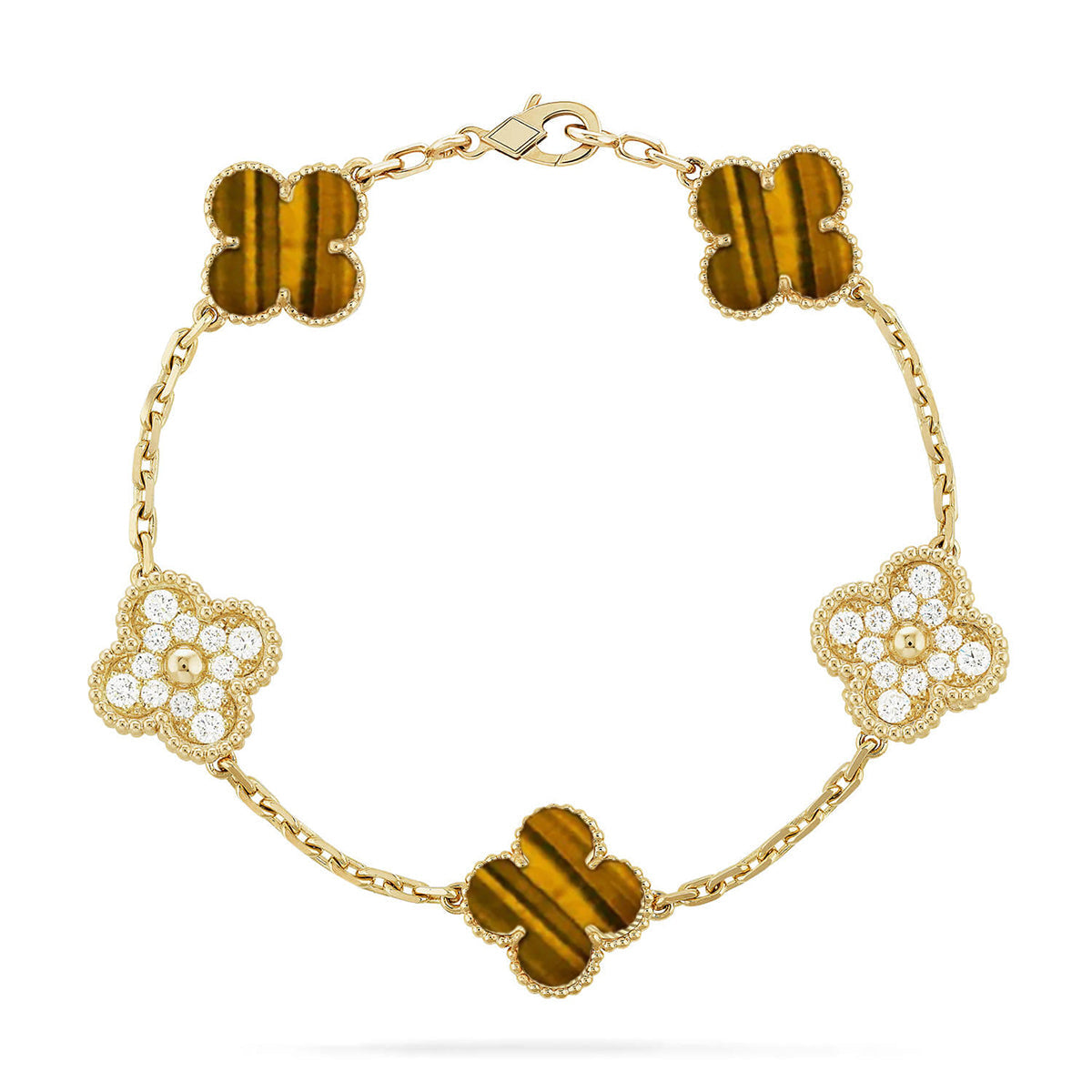 [AURORA]CLOVER 5 MOTIFS TIGER EYE BRACELET COLLECTION