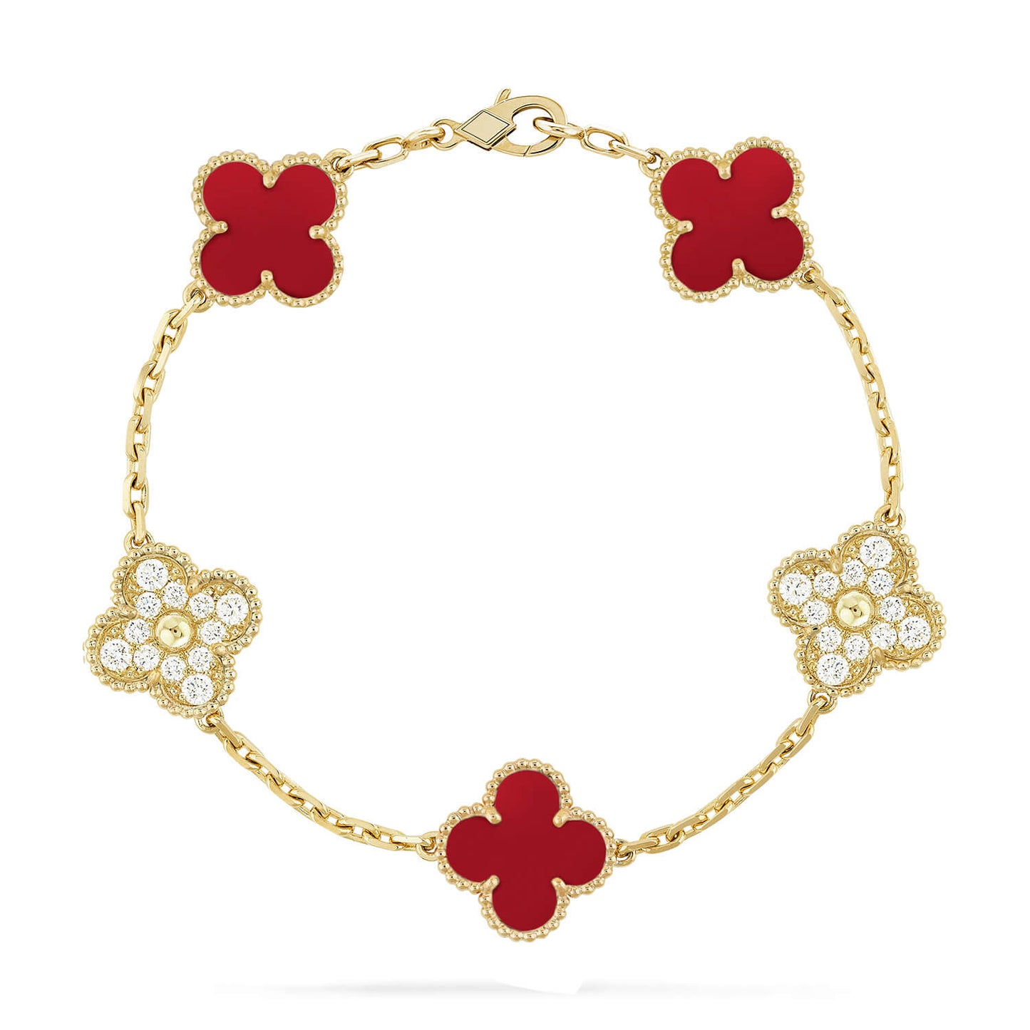 [AURORA]CLOVER 5 MOTIF RED CORNELIAN BRACELET COLLECTION
