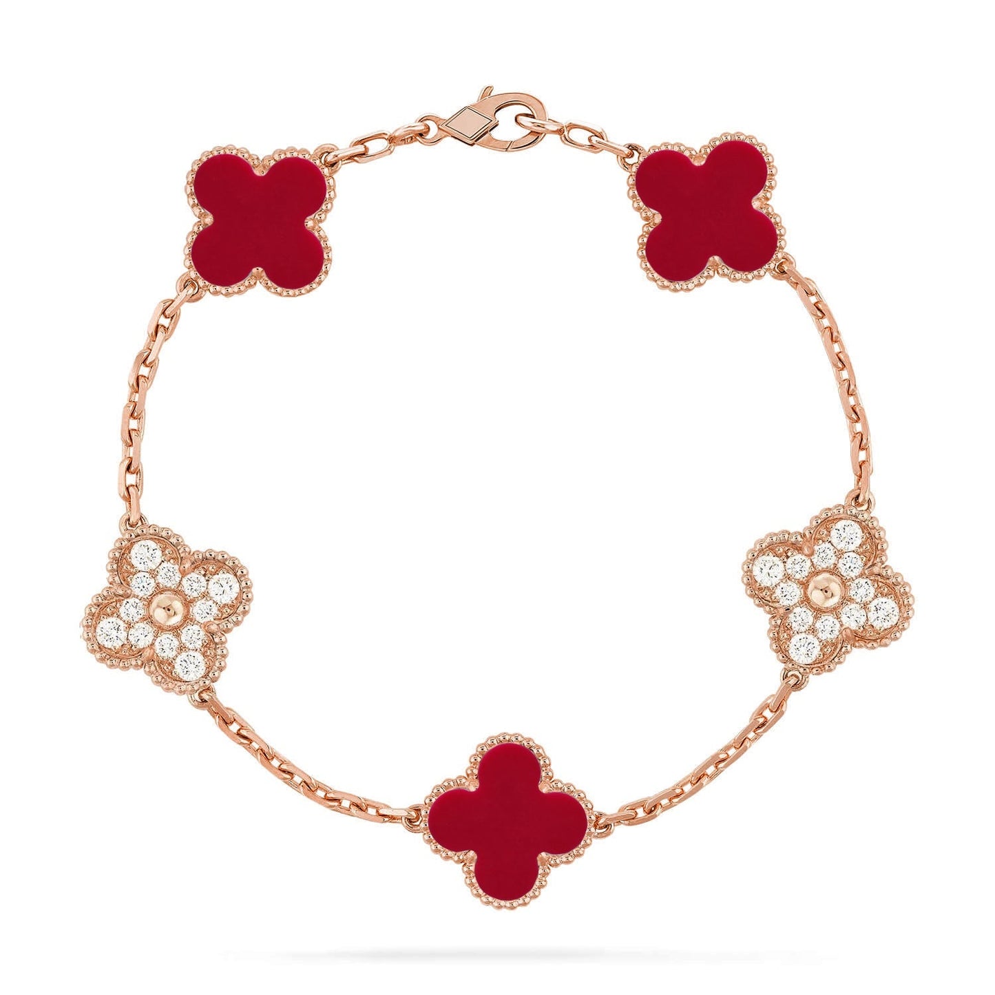 [AURORA]CLOVER 5 MOTIF RED CORNELIAN BRACELET COLLECTION