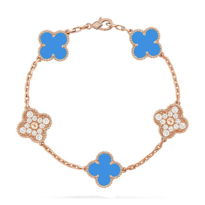 [AURORA] CLOVER 5 MOTIF BLUE AGATE BRACELET COLLECTION