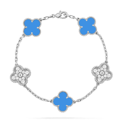 [AURORA] CLOVER 5 MOTIF BLUE AGATE BRACELET COLLECTION