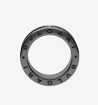 [AURORA]ZERO 1 ROCK FOUR-BAND BLACK CERAMIC WITH STUDDED SPIRAL AND PAVED DIAMONDS RING