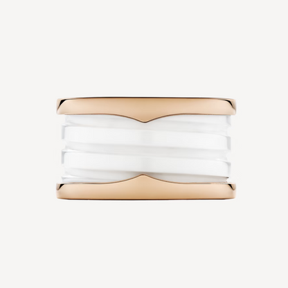 [AURORA]ZERO 1 FOUR-BAND LOOPS AND WHITE CERAMIC SPIRAL PINK GOLD RING