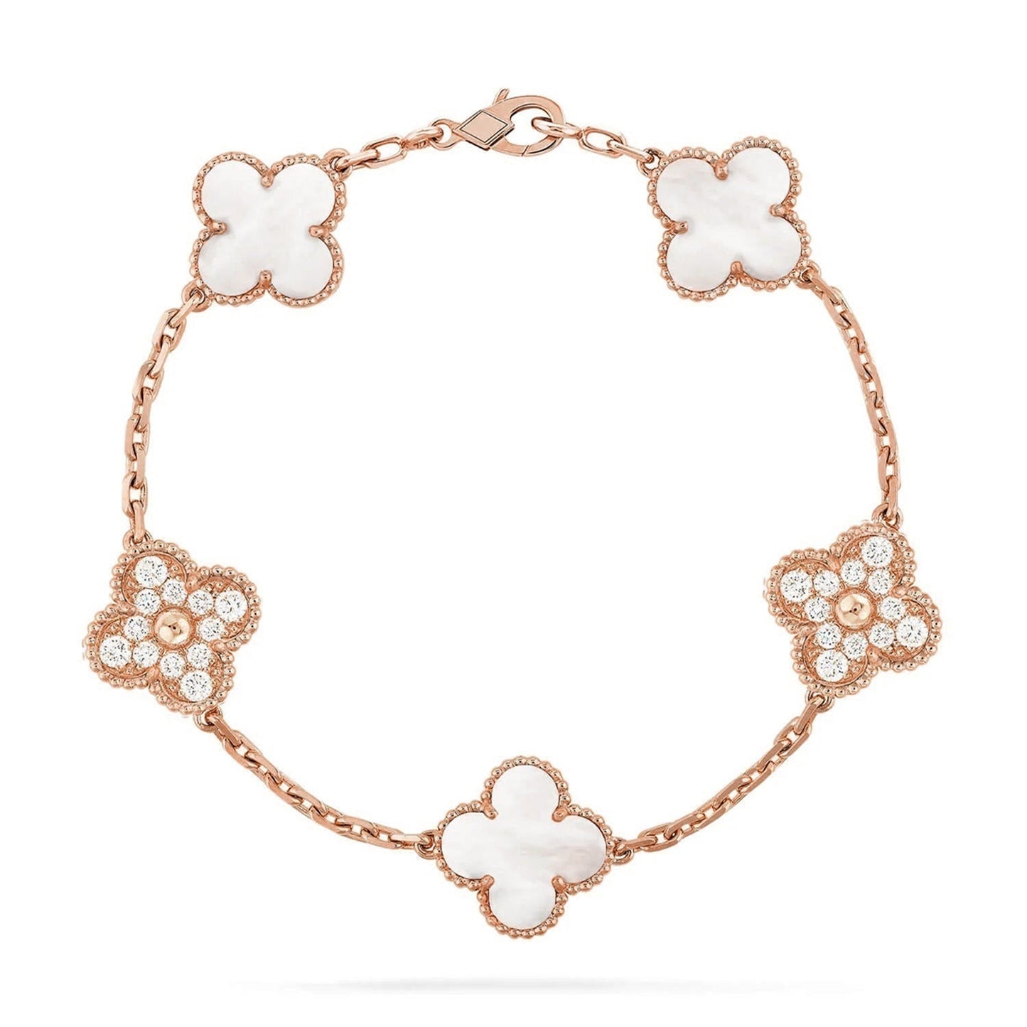 [AURORA]CLOVER WHITE PEARL MOP 5 MOTIF BRACELET COLLECTION