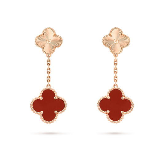 [AURORA]CLOVER 2 MOTIF  LASER CARNELIAN EARRINGS