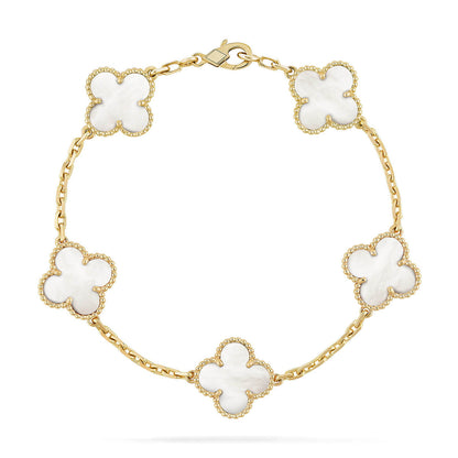 [AURORA]CLOVER WHITE PEARL MOP 5 MOTIF BRACELET COLLECTION