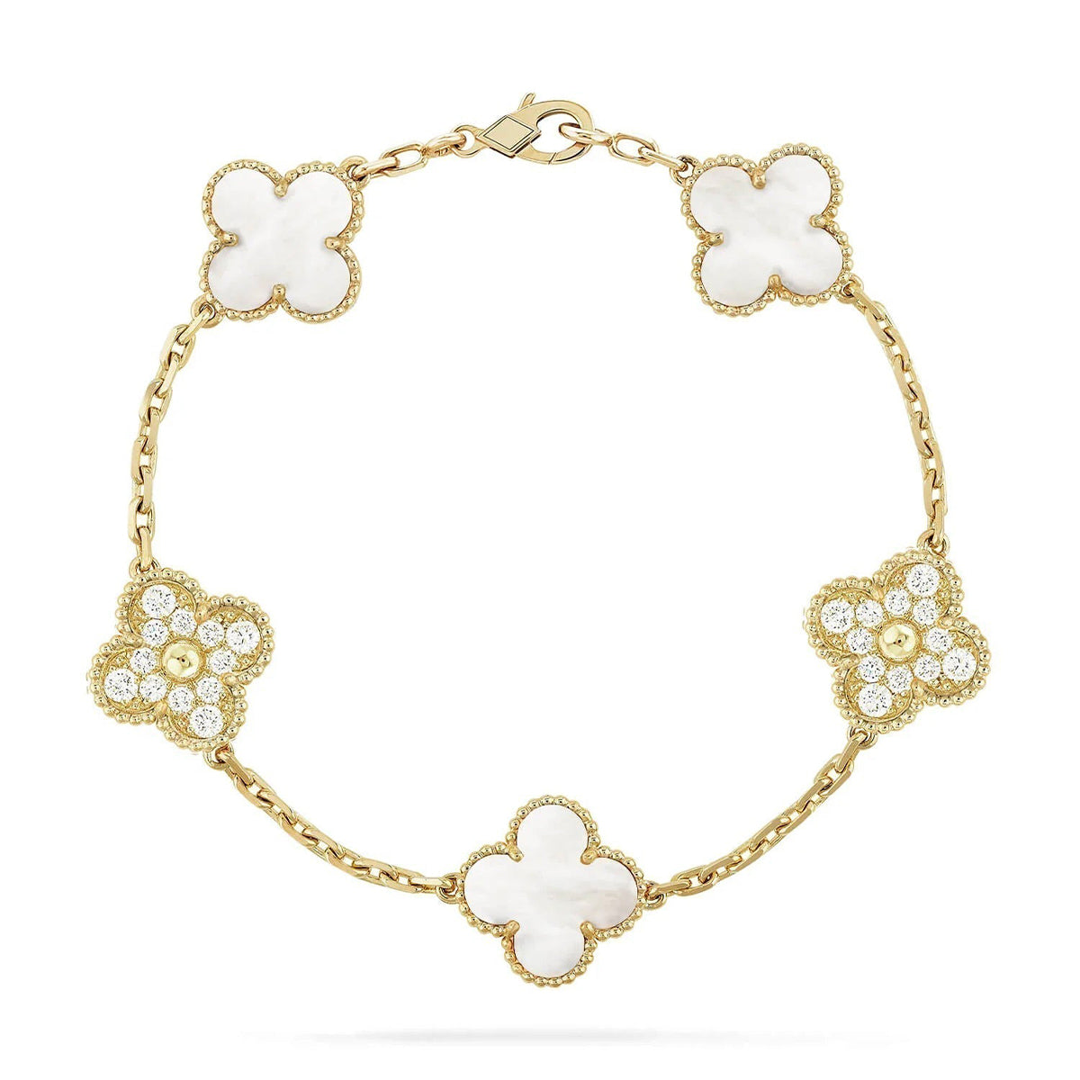 [AURORA]CLOVER WHITE PEARL MOP 5 MOTIF BRACELET COLLECTION