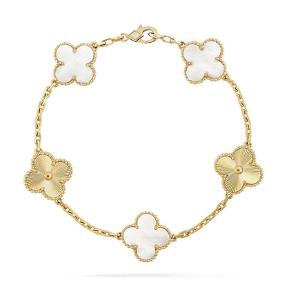 [AURORA]CLOVER WHITE PEARL MOP 5 MOTIF BRACELET COLLECTION