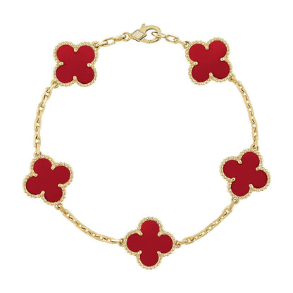 [AURORA]CLOVER 5 MOTIF RED CORNELIAN BRACELET COLLECTION