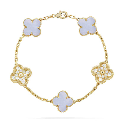[AURORA] CLOVER 5 MOTIF PURPLE CHALCEDONY BRACELET COLLECTION