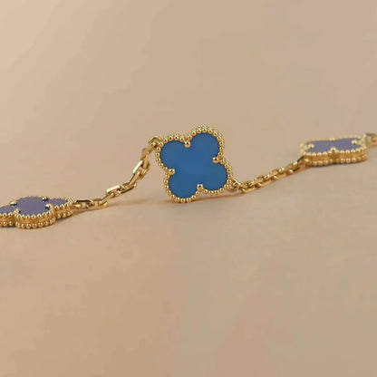 [AURORA] CLOVER 5 MOTIF BLUE AGATE BRACELET COLLECTION