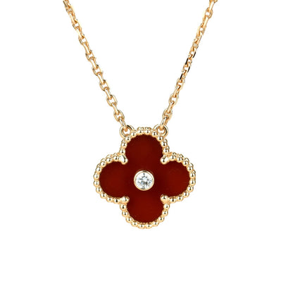 [basloveJW]CLOVER 15MM DIAMANT-KARNEOL-HALSKETTE