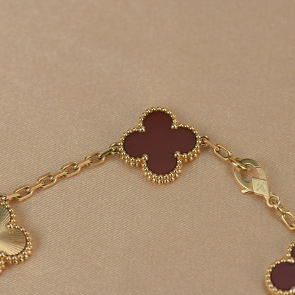 [AURORA]CLOVER 5 MOTIF RED CORNELIAN BRACELET COLLECTION