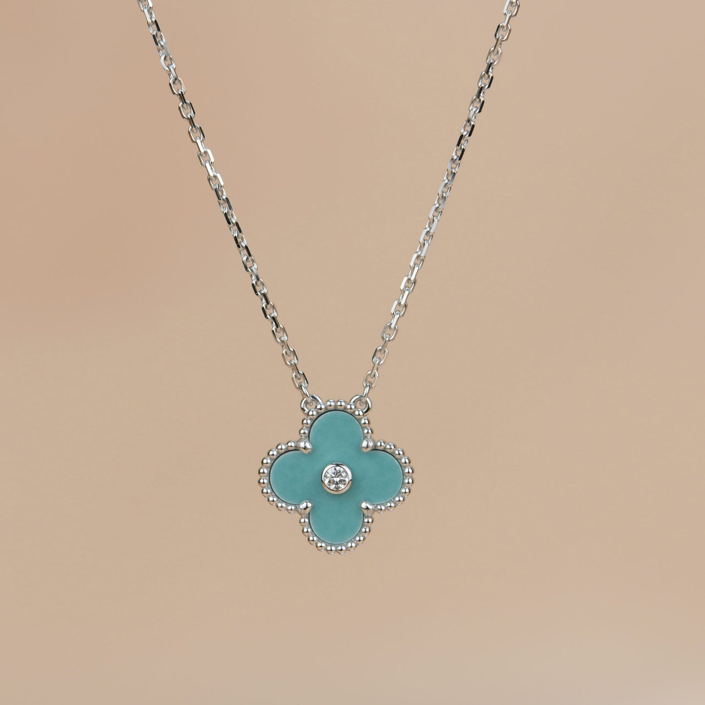 [basloveJW]CLOVER 15MM DIAMANT SVRES PORZELLAN HALSKETTE SILBER