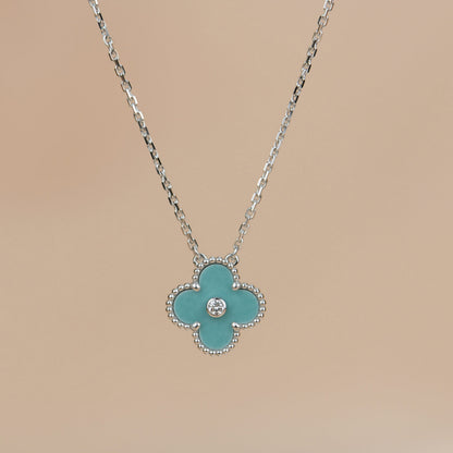 [basloveJW]CLOVER 15MM DIAMANT SVRES PORZELLAN HALSKETTE SILBER