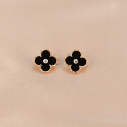 [basloveJW]CLOVER MEDIUM 1 MOTIFS ONYX DIAMOND OHRRINGE