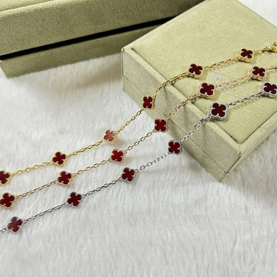 [AURORA]CLOVER 6 MOTIF RED AGATE BRACELET