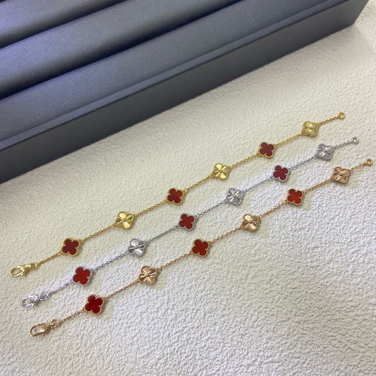 [AURORA]CLOVER 6 MOTIF RED AGATE LASER BRACELET