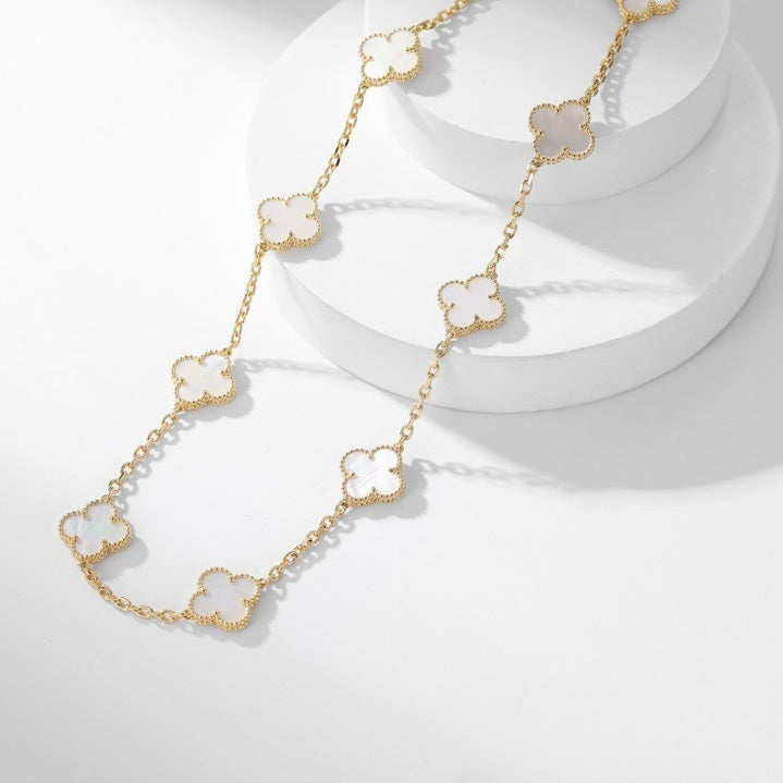 [AURORA]CLOVER 10 MOTIFS WHITE MOTHER OF PEARL NECKLACE