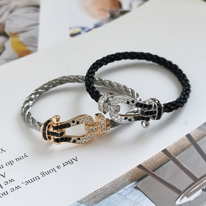 [AURORA]FORCE LARGE HORSESHOE BLACK WHITE DIAMOND BRACELET ROSE GOLD