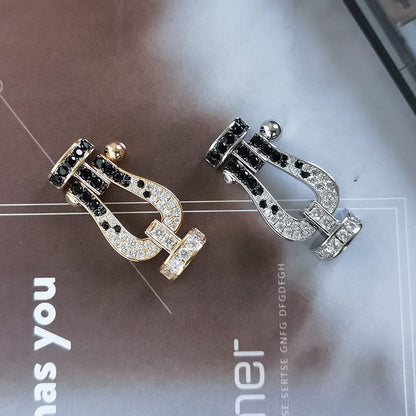 [AURORA]フォース ラージホースシュー ブラック ホワイト ダイヤモンド ブレスレット シルバー
