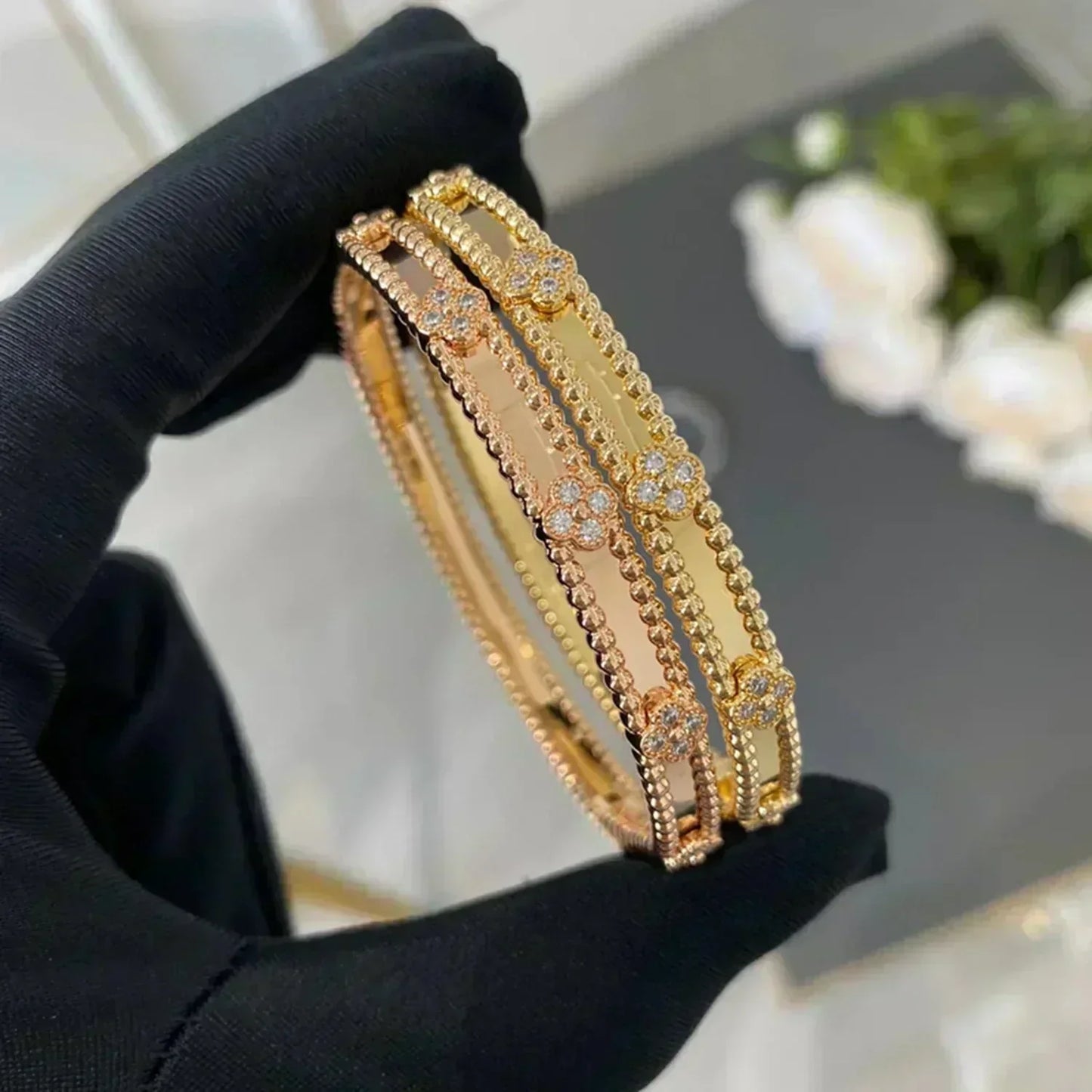 [basloveJW]CLOVER ARMBAND 4MM DIAMANTEN